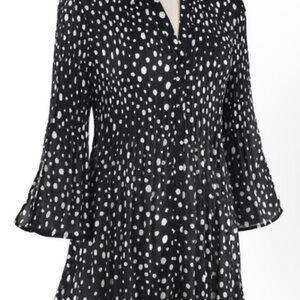 NorthStyle Scattered Dot Pleated Blouse Button-Up Size XL